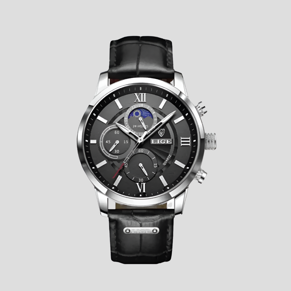 Classic Analog Watch for Men with Moon Phase Indicator | Elegant Design for Timeless Style