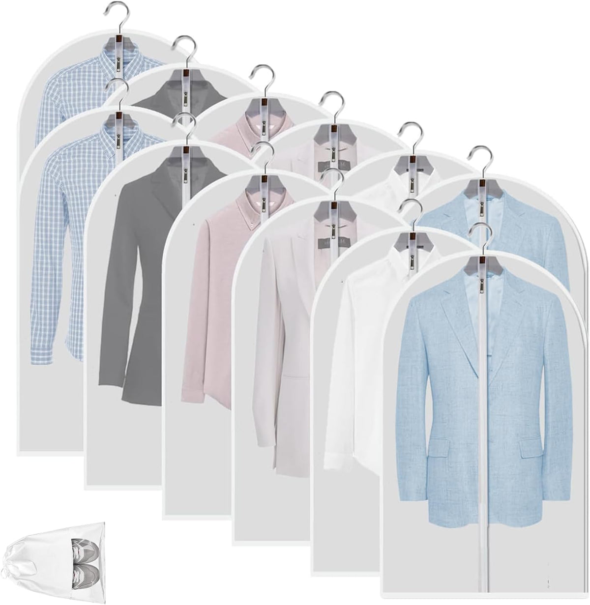 Fundas protectoras transparentes de PEVA para ropa | Cubiertas impermeables con cremallera completa | Paquete de 12 para protección contra el polvo y fácil acceso