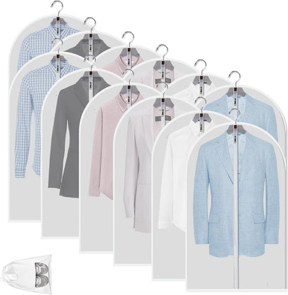 Fundas protectoras transparentes de PEVA para ropa | Cubiertas impermeables con cremallera completa | Paquete de 12 para protección contra el polvo y fácil acceso