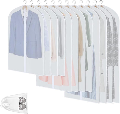 Fundas protectoras transparentes de PEVA para ropa | Cubiertas impermeables con cremallera completa | Paquete de 12 para protección contra el polvo y fácil acceso