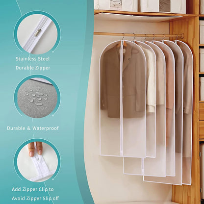 Fundas protectoras transparentes de PEVA para ropa | Cubiertas impermeables con cremallera completa | Paquete de 12 para protección contra el polvo y fácil acceso