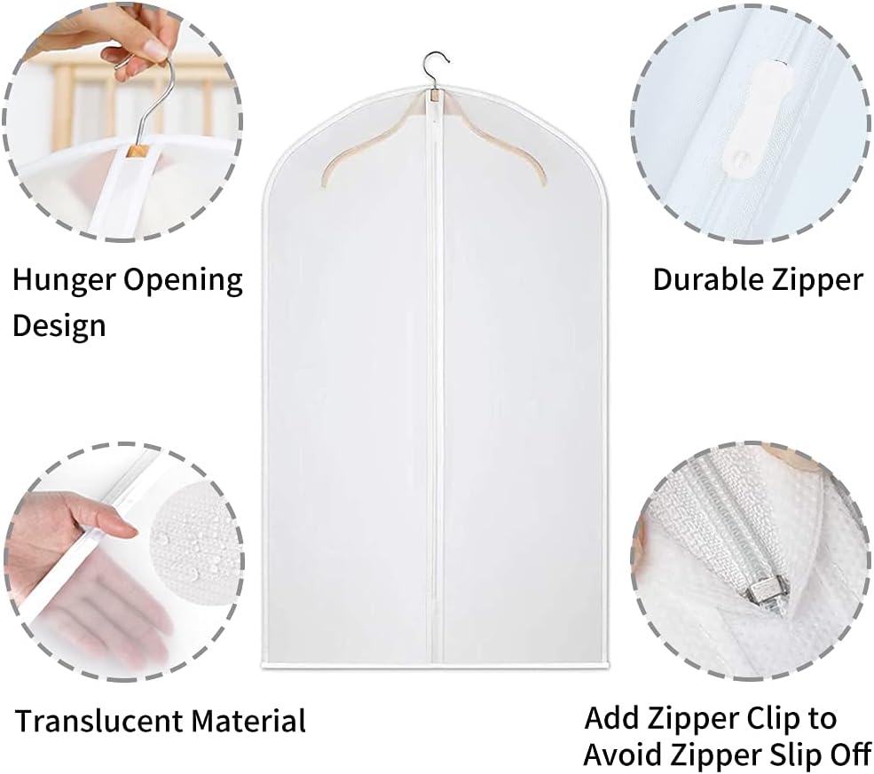 Fundas protectoras transparentes de PEVA para ropa | Cubiertas impermeables con cremallera completa | Paquete de 12 para protección contra el polvo y fácil acceso