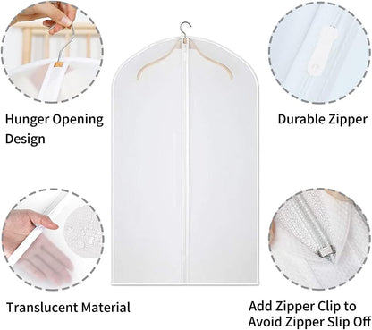 Fundas protectoras transparentes de PEVA para ropa | Cubiertas impermeables con cremallera completa | Paquete de 12 para protección contra el polvo y fácil acceso