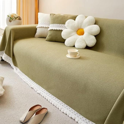 Ceo Sofa Cover - Chenille with Lace Edge, Non-Slip Protection