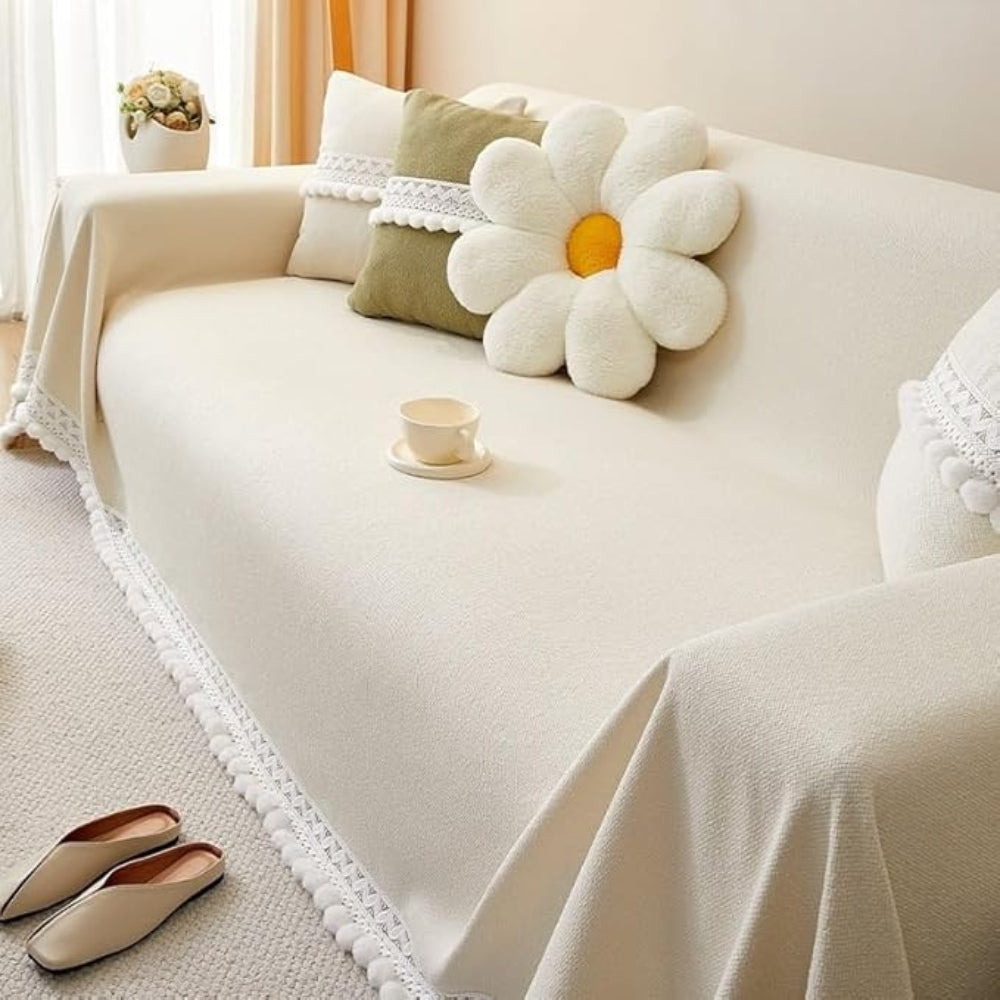 Ceo Sofa Cover - Chenille with Lace Edge, Non-Slip Protection