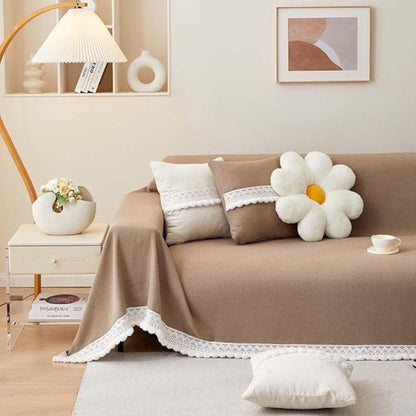 Ceo Sofa Cover - Chenille with Lace Edge, Non-Slip Protection