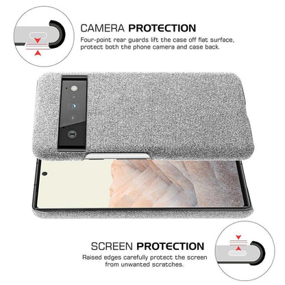 Fabric-Textured Protective Case for Google Pixel – Shock-Absorbing TPU with Raised Edges, Precision Fit for All Pixel Models 7-11 Pro XL