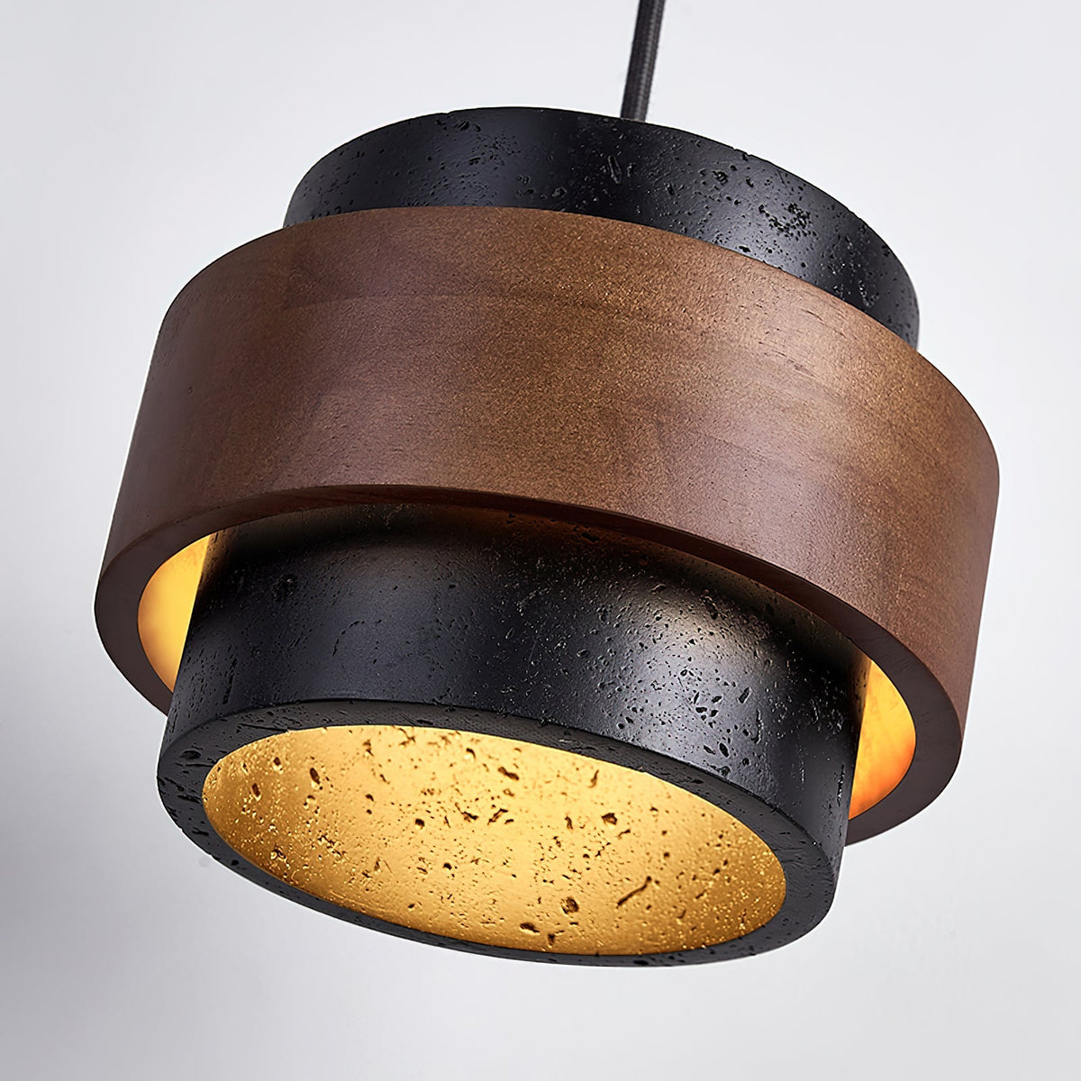 Hanging Lamp with Natural Stone Shade and Wood Trim for Dining Areas, Kitchens, and Islands – Adjustable Height Ceiling Fixture