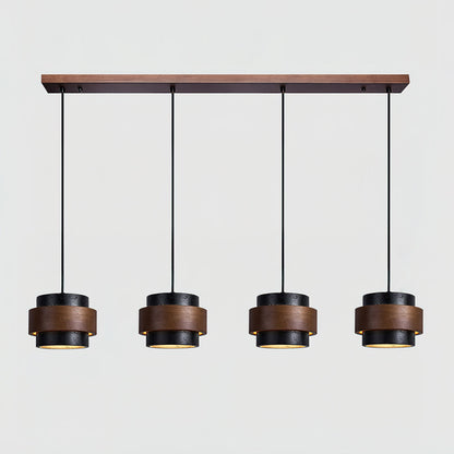 Hanging Lamp with Natural Stone Shade and Wood Trim for Dining Areas, Kitchens, and Islands – Adjustable Height Ceiling Fixture