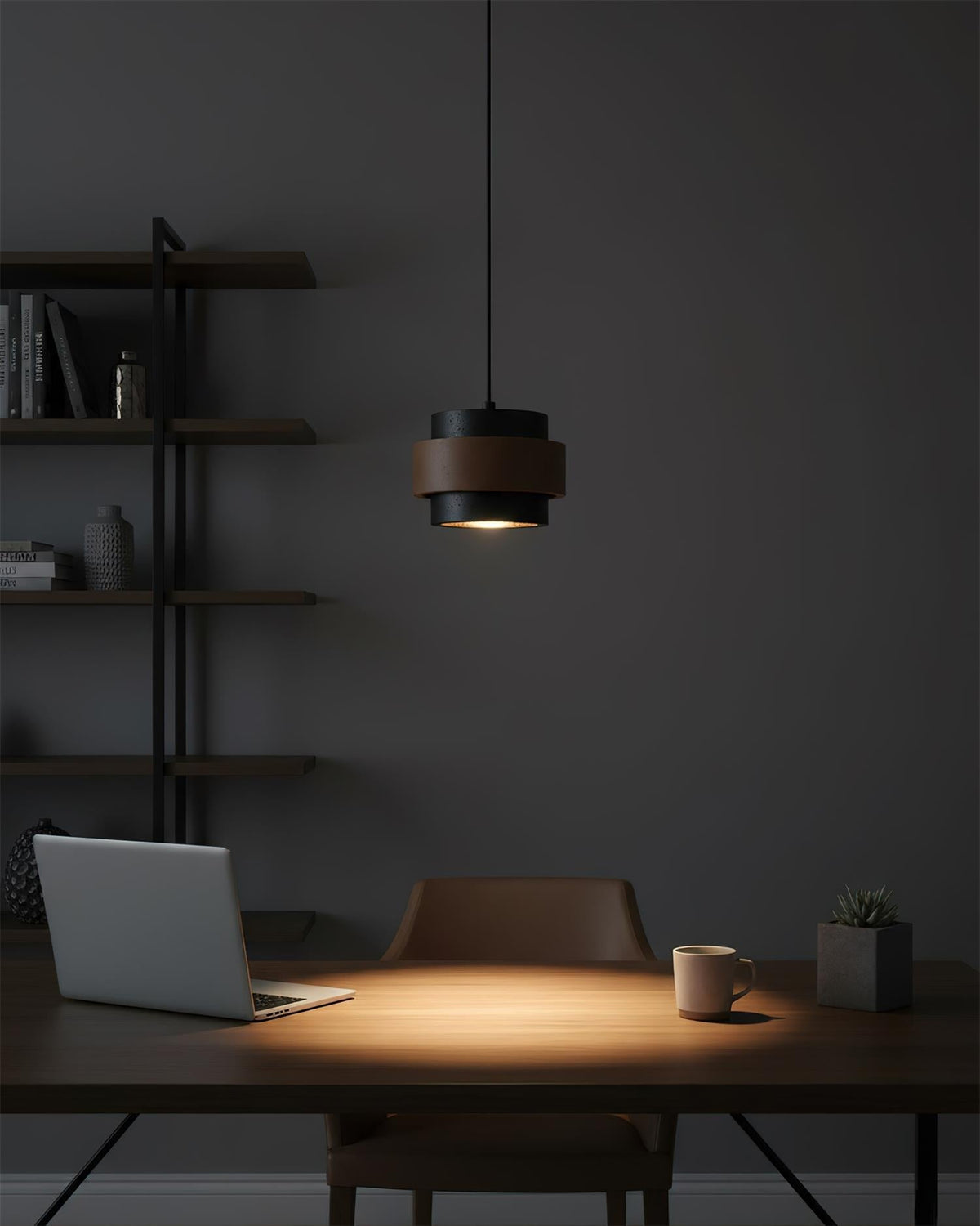 Hanging Lamp with Natural Stone Shade and Wood Trim for Dining Areas, Kitchens, and Islands – Adjustable Height Ceiling Fixture