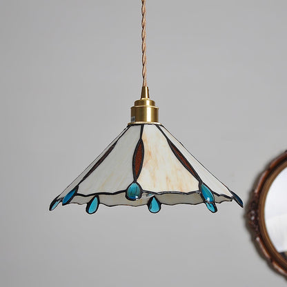 Tiffany Cone Glass Hanging Light with Adjustable Cord for Kitchen Island, Dining Table, Bedroom – Handcrafted Art Glass Ceiling Fixture in M