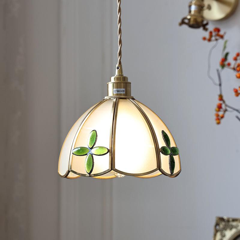Tiffany Cone Glass Hanging Light with Adjustable Cord for Kitchen Island, Dining Table, Bedroom – Handcrafted Art Glass Ceiling Fixture in M