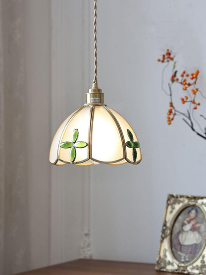 Tiffany Cone Glass Hanging Light with Adjustable Cord for Kitchen Island, Dining Table, Bedroom – Handcrafted Art Glass Ceiling Fixture in M