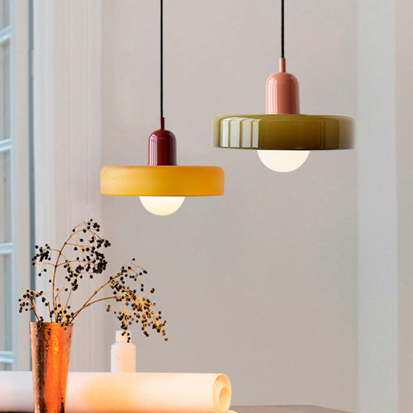Colorful Stained Glass Pendant Light – Artistic Hanging Lamp, Adjustable Height, Round Shade