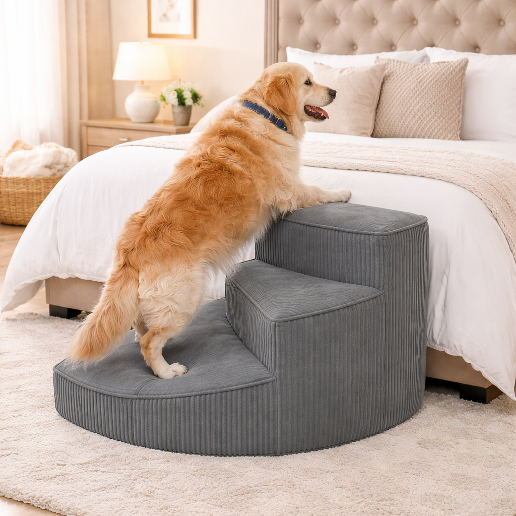Dog Stairs for Bed | Orthopedic Foam Pet Stairs with Non-Slip Bottom | Easy Access Steps for Small & Senior Dogs