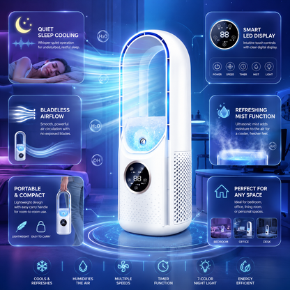 Compact Bladeless Portable Air Conditioner with Quiet Operation | Ideal for Bedrooms and Offices
