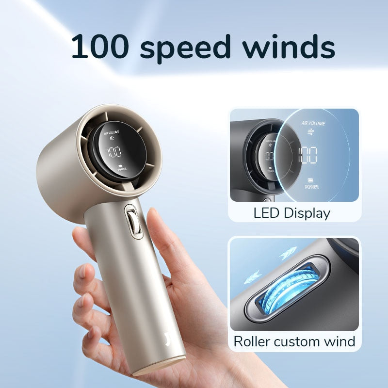Portable Fan Handheld Rechargeable, Metal Mini Handheld Fan with Digital Display, Cool Fan for Summer Travel