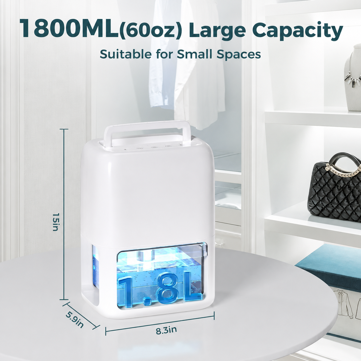 Portable Dehumidifier for Basement, Quiet Home Dehumidifier with 60 oz Tank and Auto Shut Off, Small Room Dehumidifier