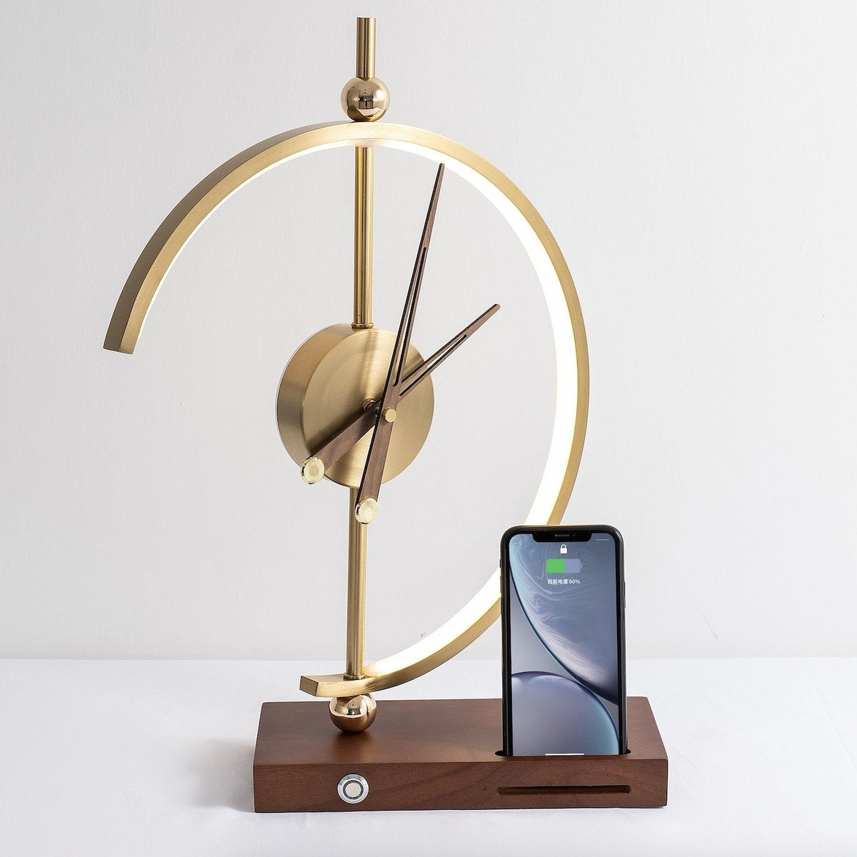 LED Desk Lamp with Wireless Charging Pad and Clock Display for Bedroom Nightstand Office Table Adjustable Brightness Qi Compatible 10W