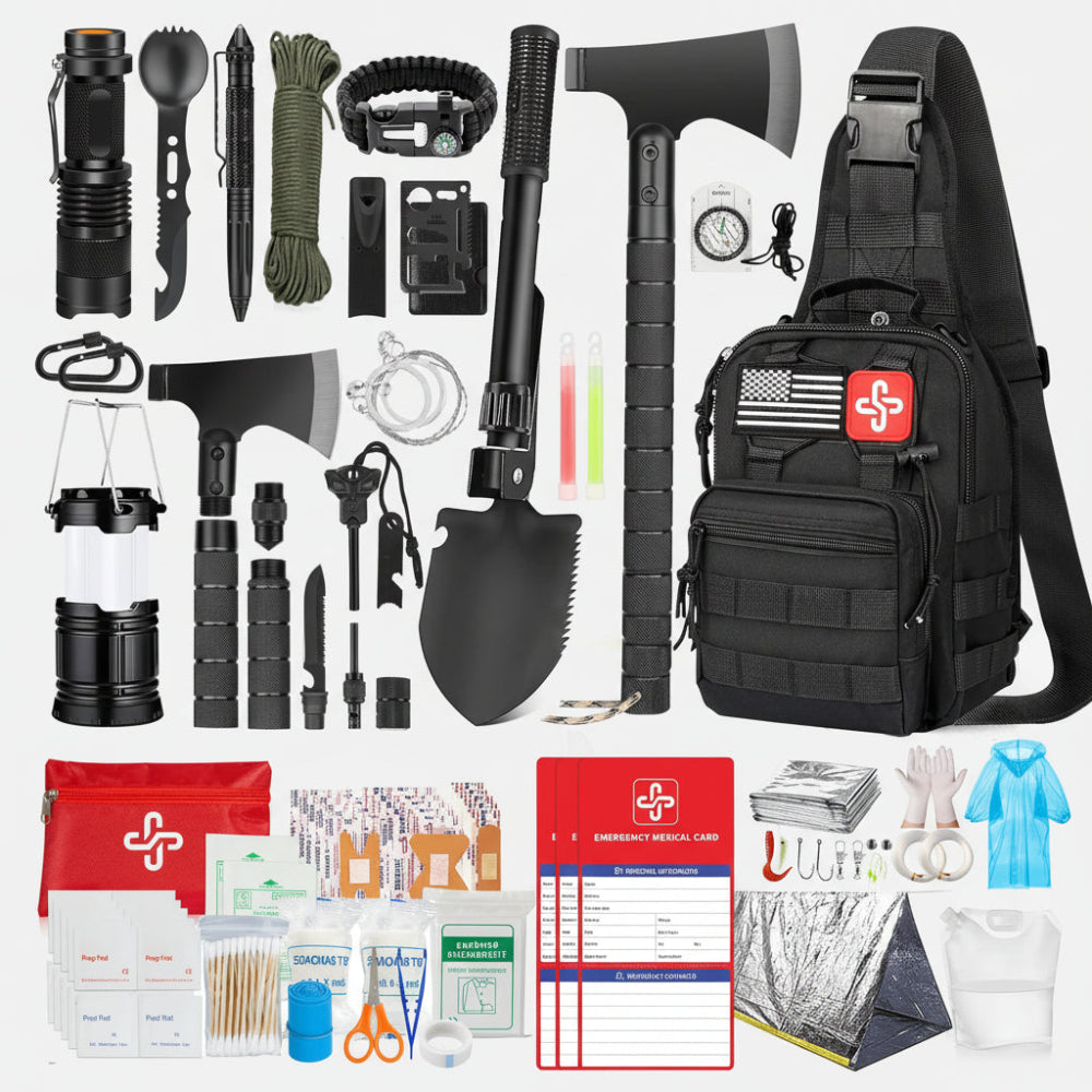 Comprehensive Survival Kit | 262-Piece Emergency Gear with First Aid Tools | Essential Supplies for Disaster Preparedness