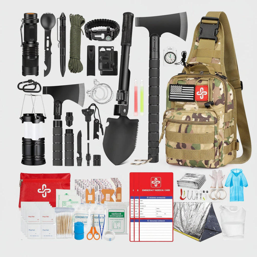 Comprehensive Survival Kit | 262-Piece Emergency Gear with First Aid Tools | Essential Supplies for Disaster Preparedness