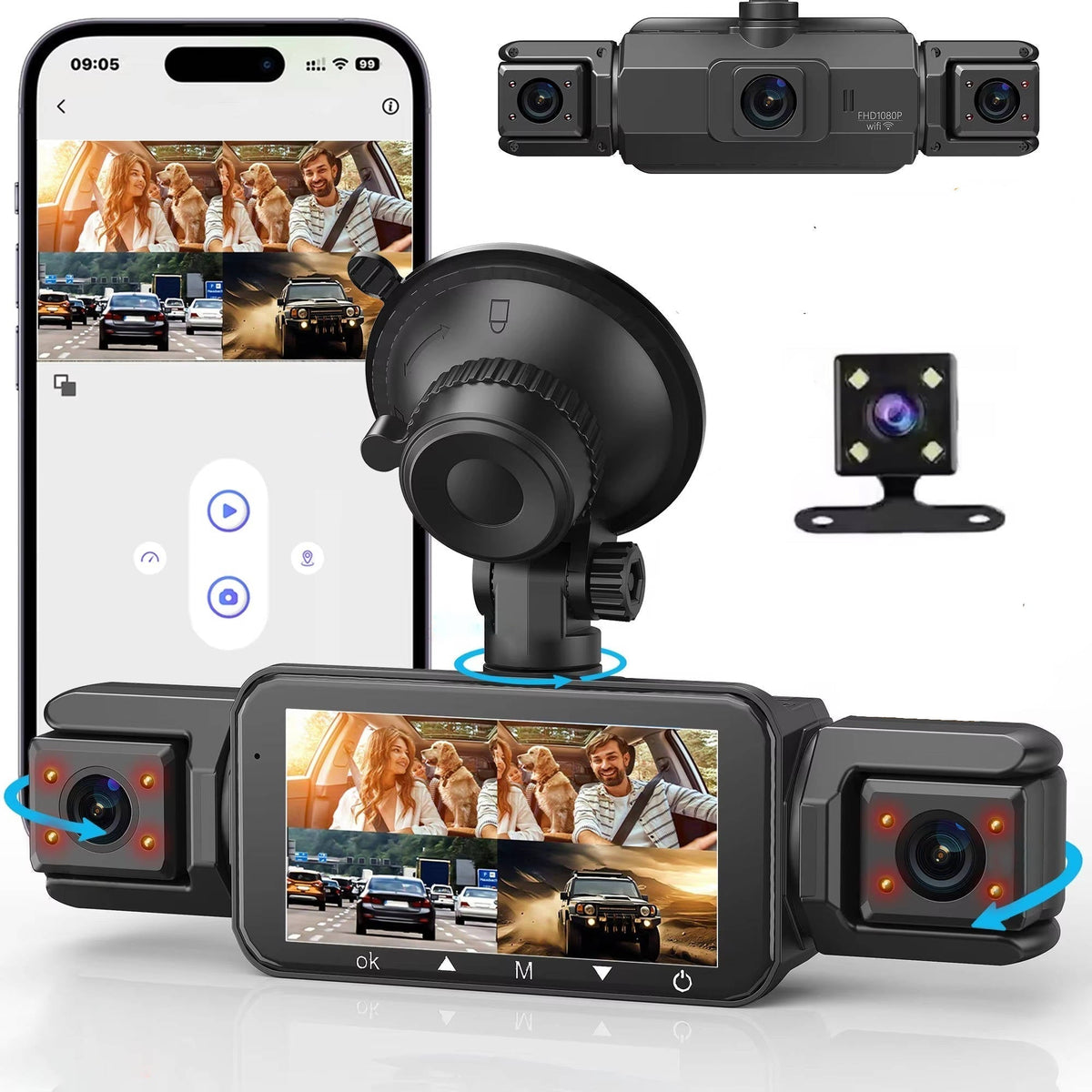 4-Camera Car DVR Recording System with IR Night Vision & WiFi App for Front, Rear & Side Coverage