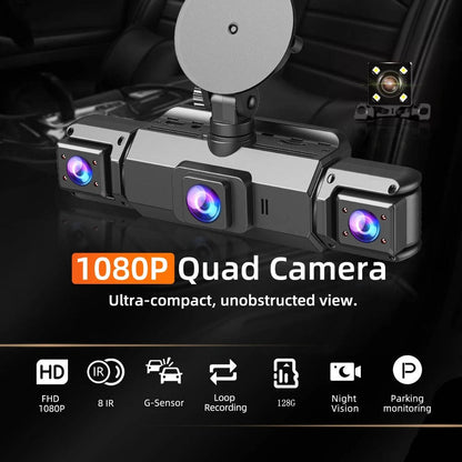 Wireless Dash Cam Front and Rear, 4 Channel Car Dash Camera, Night Vision Camera with Parking Monitor, WiFi Car Camera