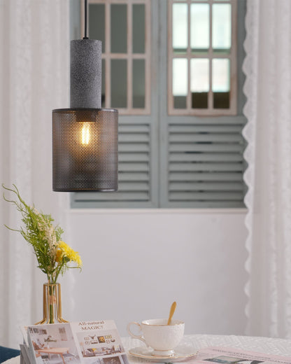 Industrial Concrete Hanging Light Fixture with Metal Accent for Dining Room, Kitchen Island & Bedroom – Adjustable Cord, E26 Socket, Modern