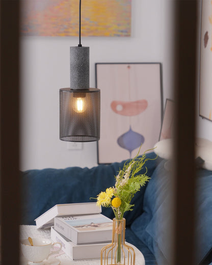 Industrial Concrete Hanging Light Fixture with Metal Accent for Dining Room, Kitchen Island & Bedroom – Adjustable Cord, E26 Socket, Modern