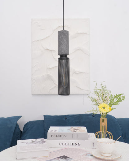 Industrial Concrete Hanging Light Fixture with Metal Accent for Dining Room, Kitchen Island & Bedroom – Adjustable Cord, E26 Socket, Modern