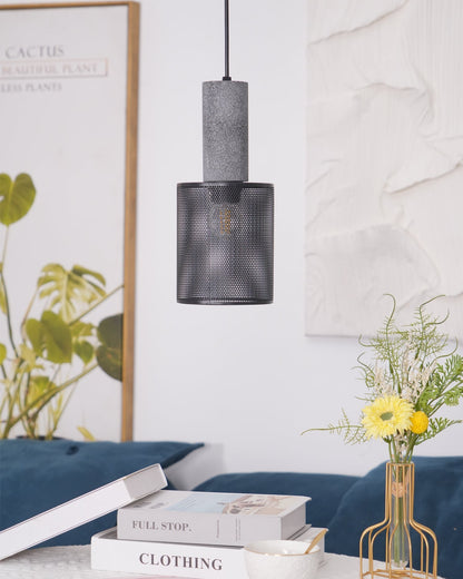 Industrial Concrete Hanging Light Fixture with Metal Accent for Dining Room, Kitchen Island & Bedroom – Adjustable Cord, E26 Socket, Modern
