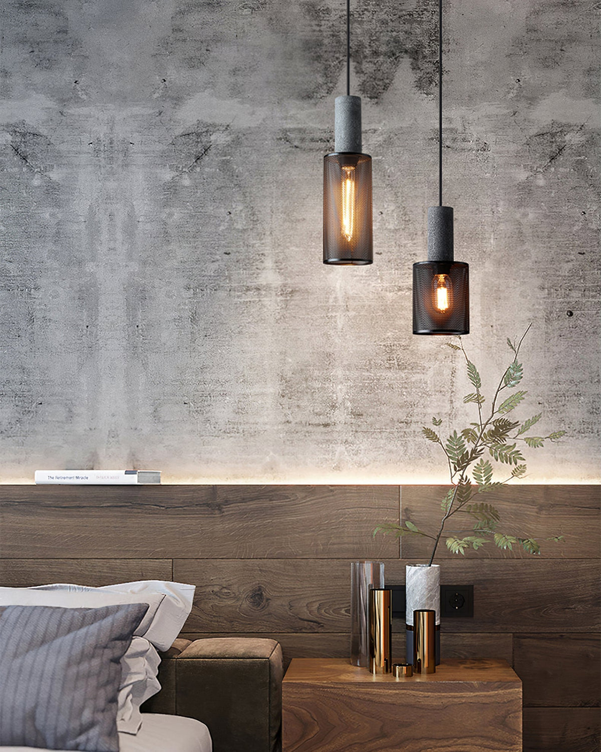 Industrial Concrete Hanging Light Fixture with Metal Accent for Dining Room, Kitchen Island & Bedroom – Adjustable Cord, E26 Socket, Modern