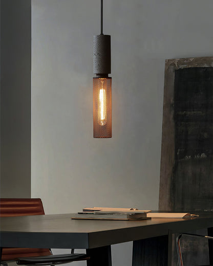 Industrial Concrete Hanging Light Fixture with Metal Accent for Dining Room, Kitchen Island & Bedroom – Adjustable Cord, E26 Socket, Modern