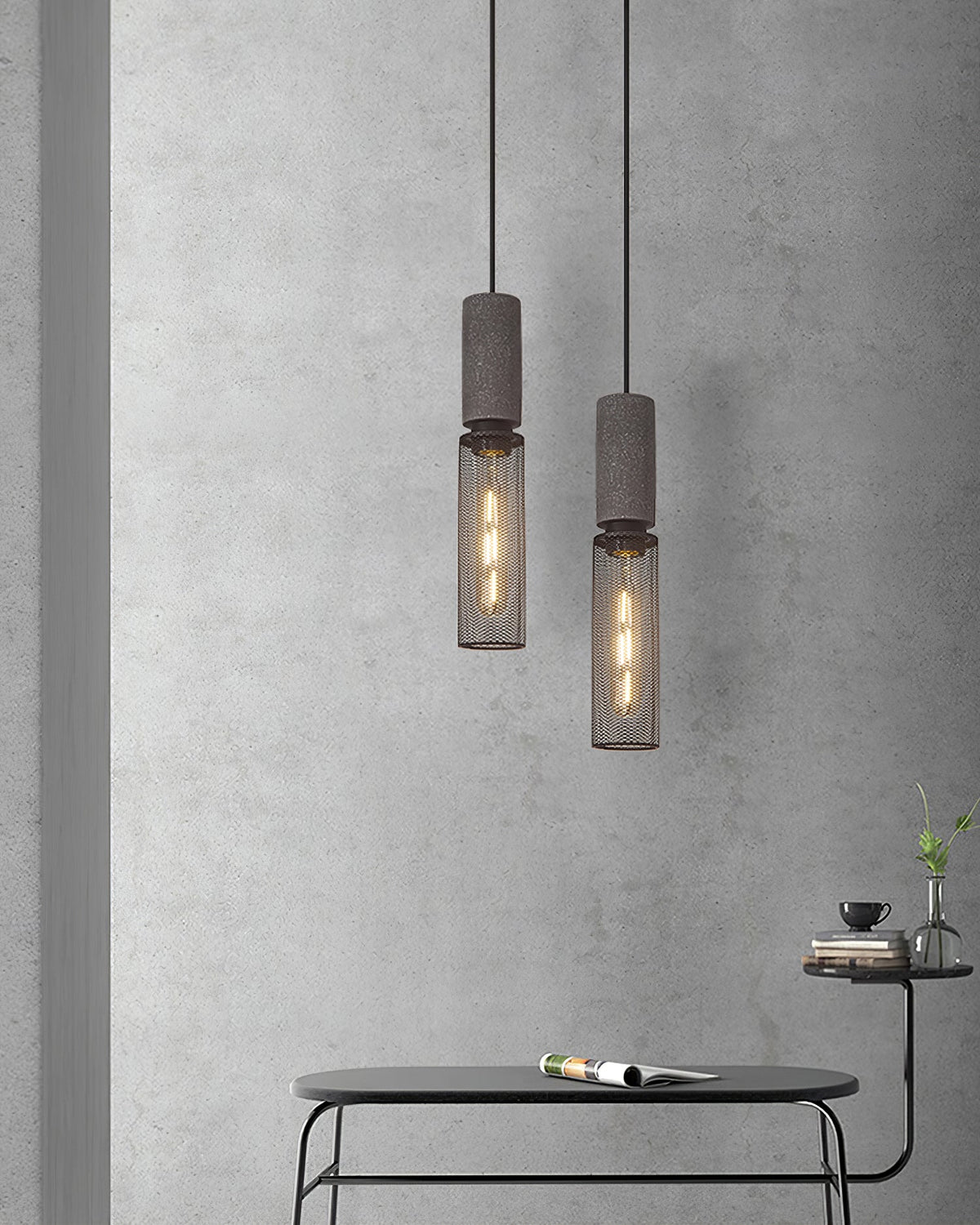 Industrial Concrete Hanging Light Fixture with Metal Accent for Dining Room, Kitchen Island & Bedroom – Adjustable Cord, E26 Socket, Modern