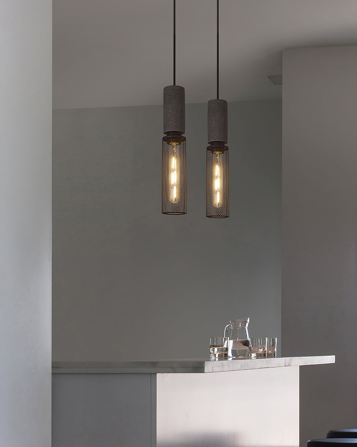 Industrial Concrete Hanging Light Fixture with Metal Accent for Dining Room, Kitchen Island & Bedroom – Adjustable Cord, E26 Socket, Modern