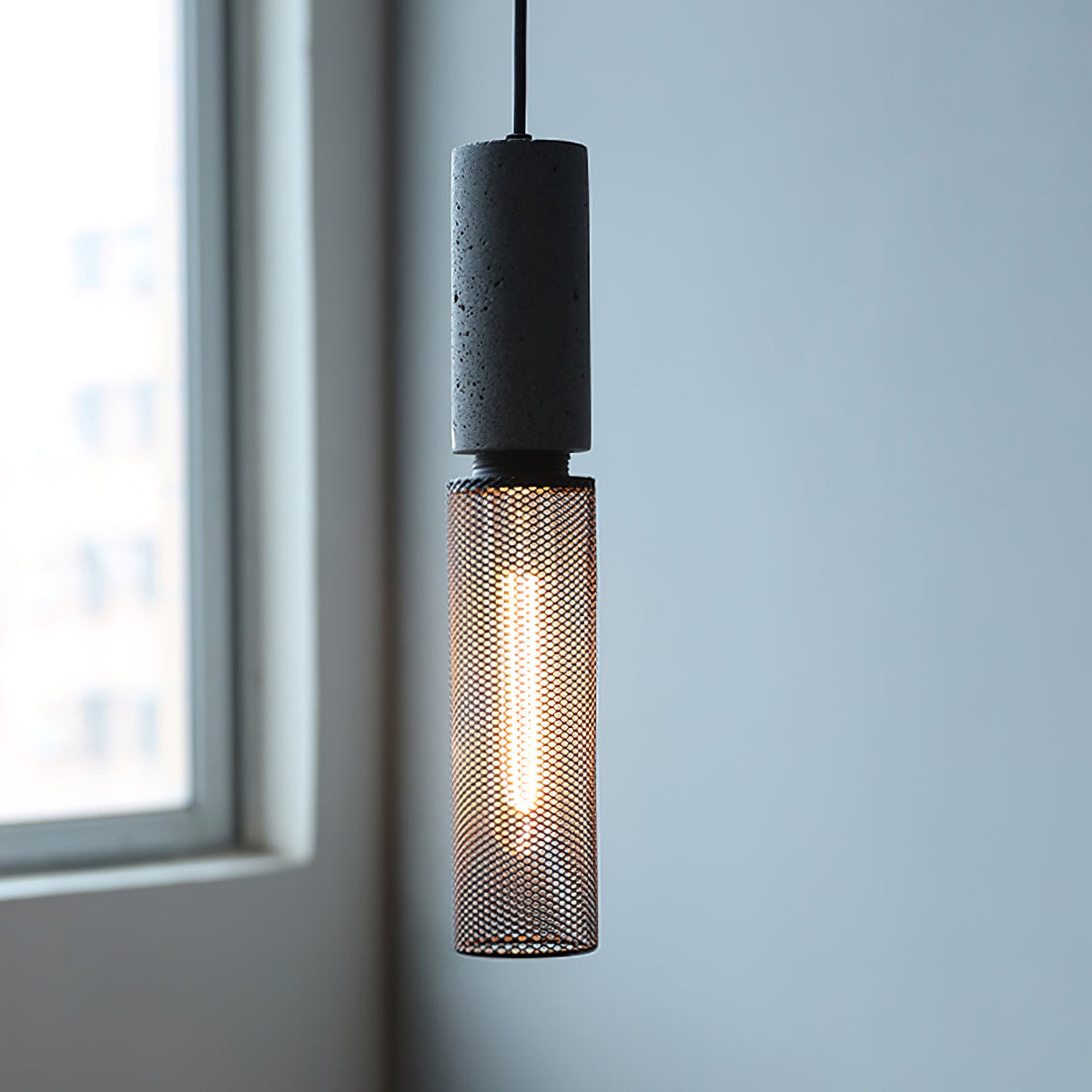 Industrial Concrete Hanging Light Fixture with Metal Accent for Dining Room, Kitchen Island & Bedroom – Adjustable Cord, E26 Socket, Modern