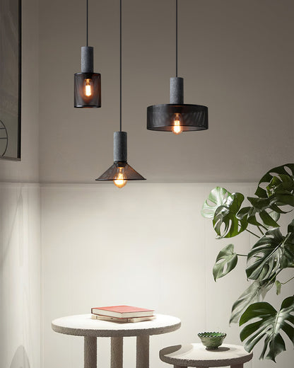 Industrial Concrete Hanging Light Fixture with Metal Accent for Dining Room, Kitchen Island & Bedroom – Adjustable Cord, E26 Socket, Modern