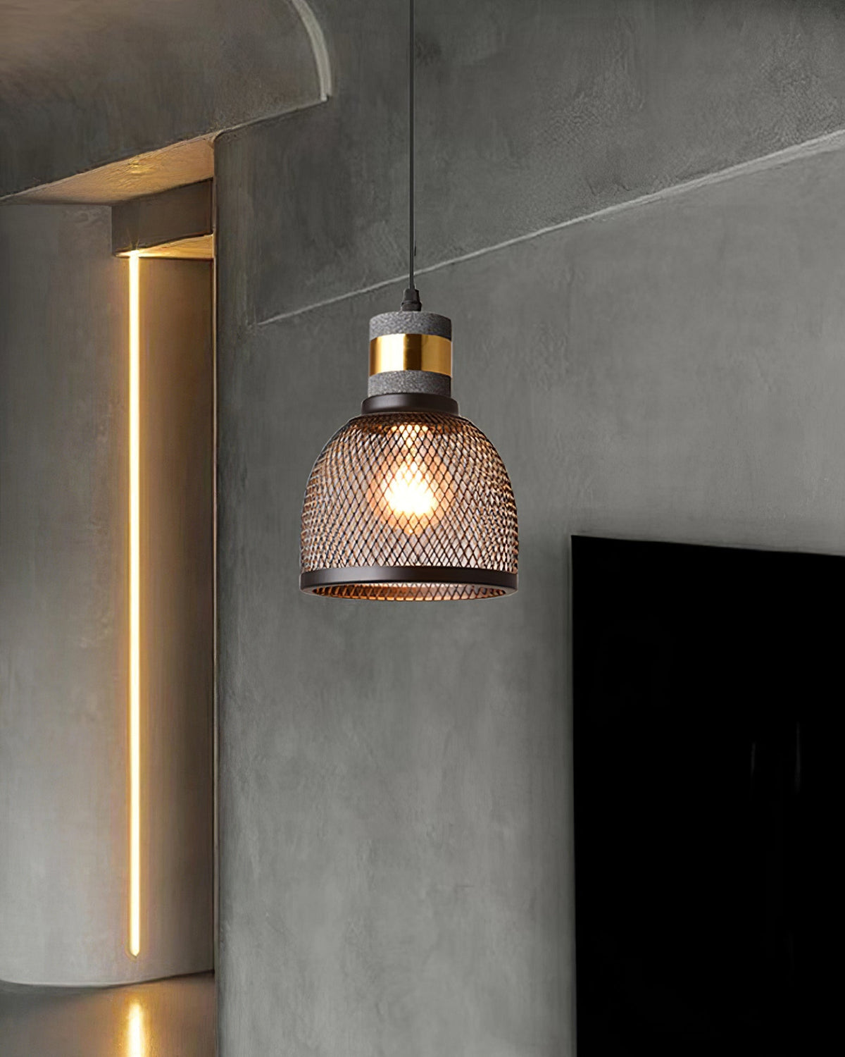 Industrial Concrete Hanging Light Fixture with Metal Accent for Dining Room, Kitchen Island & Bedroom – Adjustable Cord, E26 Socket, Modern