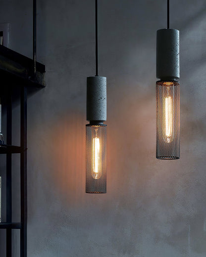 Industrial Concrete Hanging Light Fixture with Metal Accent for Dining Room, Kitchen Island & Bedroom – Adjustable Cord, E26 Socket, Modern