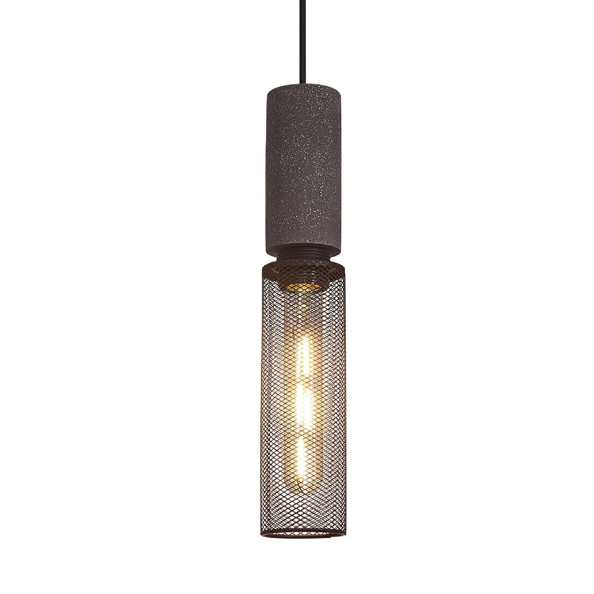 Industrial Concrete Hanging Light Fixture with Metal Accent for Dining Room, Kitchen Island & Bedroom – Adjustable Cord, E26 Socket, Modern