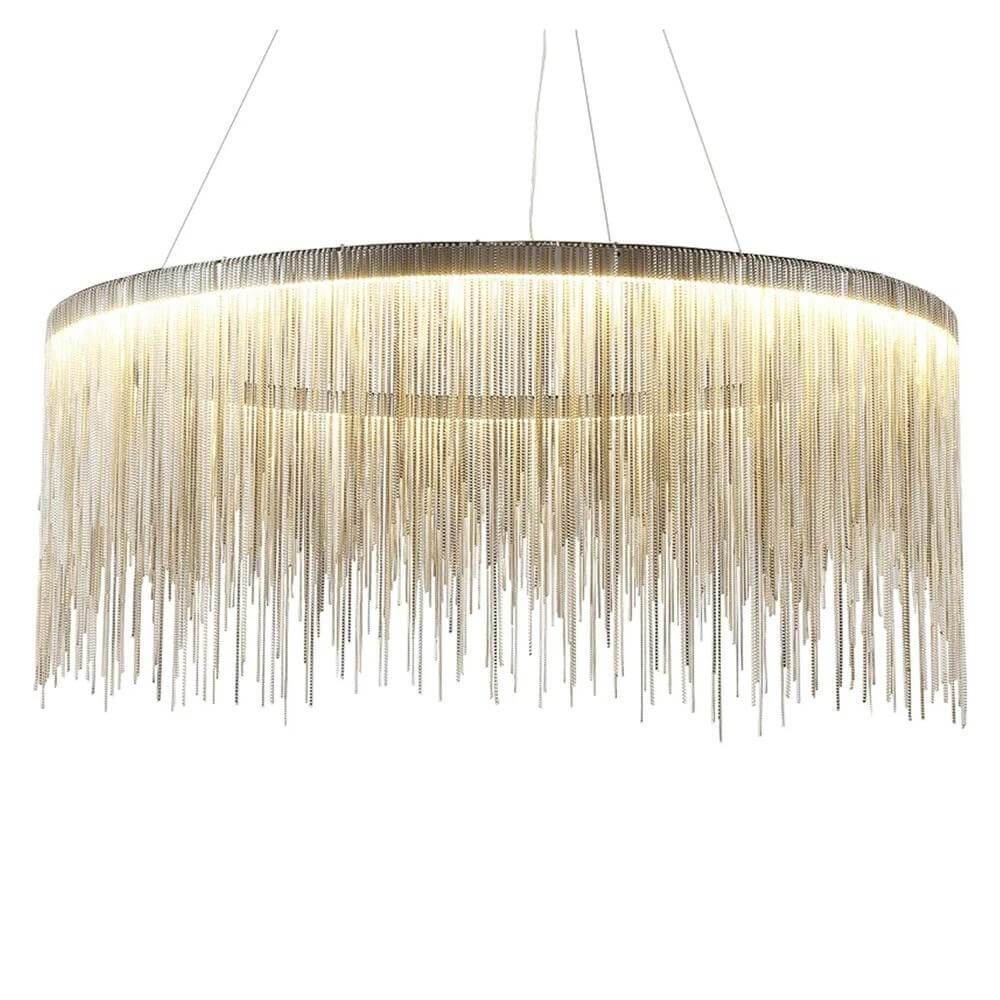 Circular Aluminum LED Chandelier Modern Ring Pendant Light Silver Finish for Dining Room Kitchen Bedroom Adjustable Height Ceiling Fixture