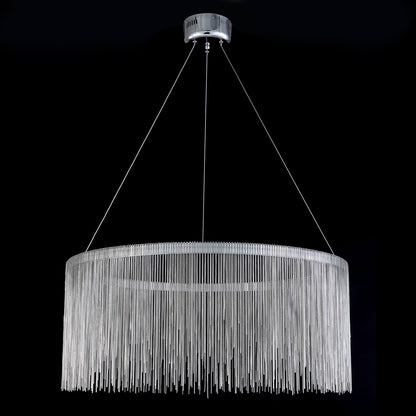 Circular Aluminum LED Chandelier Modern Ring Pendant Light Silver Finish for Dining Room Kitchen Bedroom Adjustable Height Ceiling Fixture