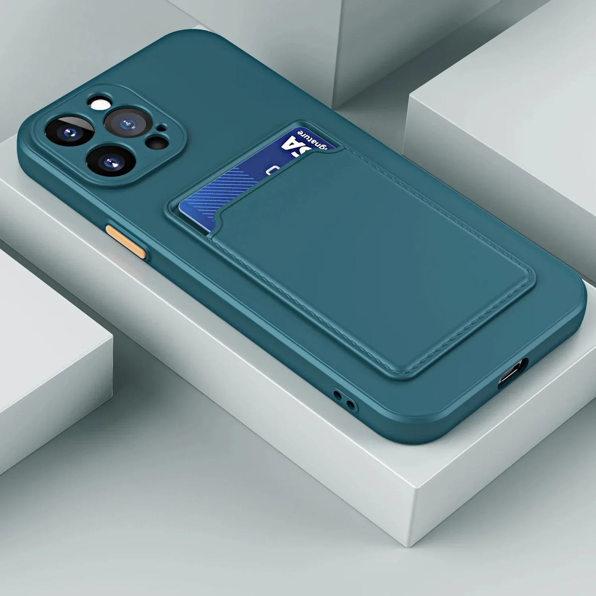 iPhone Silicone Case with Card Slot – Shock-Absorbing Protection with 1-2 Card Holder Pocket for iPhone 17 Pro Max 16 15 Plus – Raised