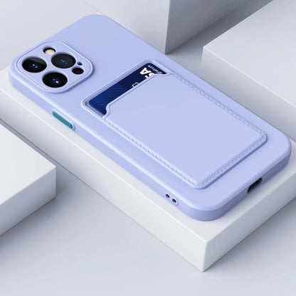 iPhone Silicone Case with Card Slot – Shock-Absorbing Protection with 1-2 Card Holder Pocket for iPhone 17 Pro Max 16 15 Plus – Raised