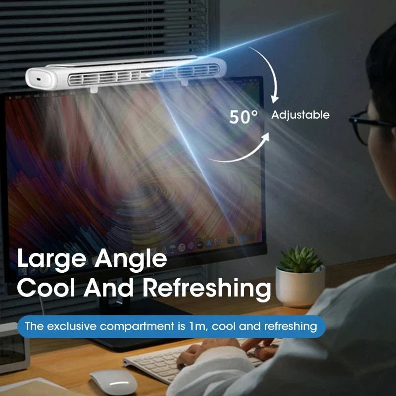 Ventilador para monitor Cool | Aire acondicionado de pinza recargable por USB con tira de luz LED | Velocidad ajustable para una mayor comodidad