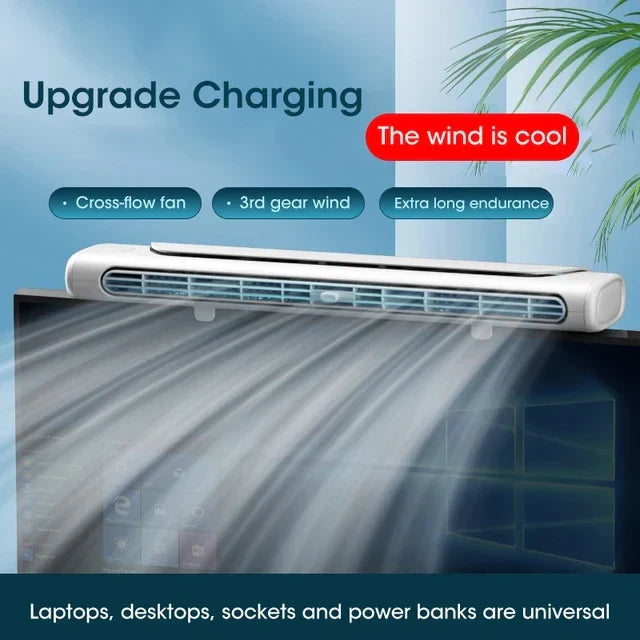 Ventilador para monitor Cool | Aire acondicionado de pinza recargable por USB con tira de luz LED | Velocidad ajustable para una mayor comodidad
