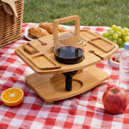 VINEREST – Mesa de vino de madera para picnic con compartimentos divididos