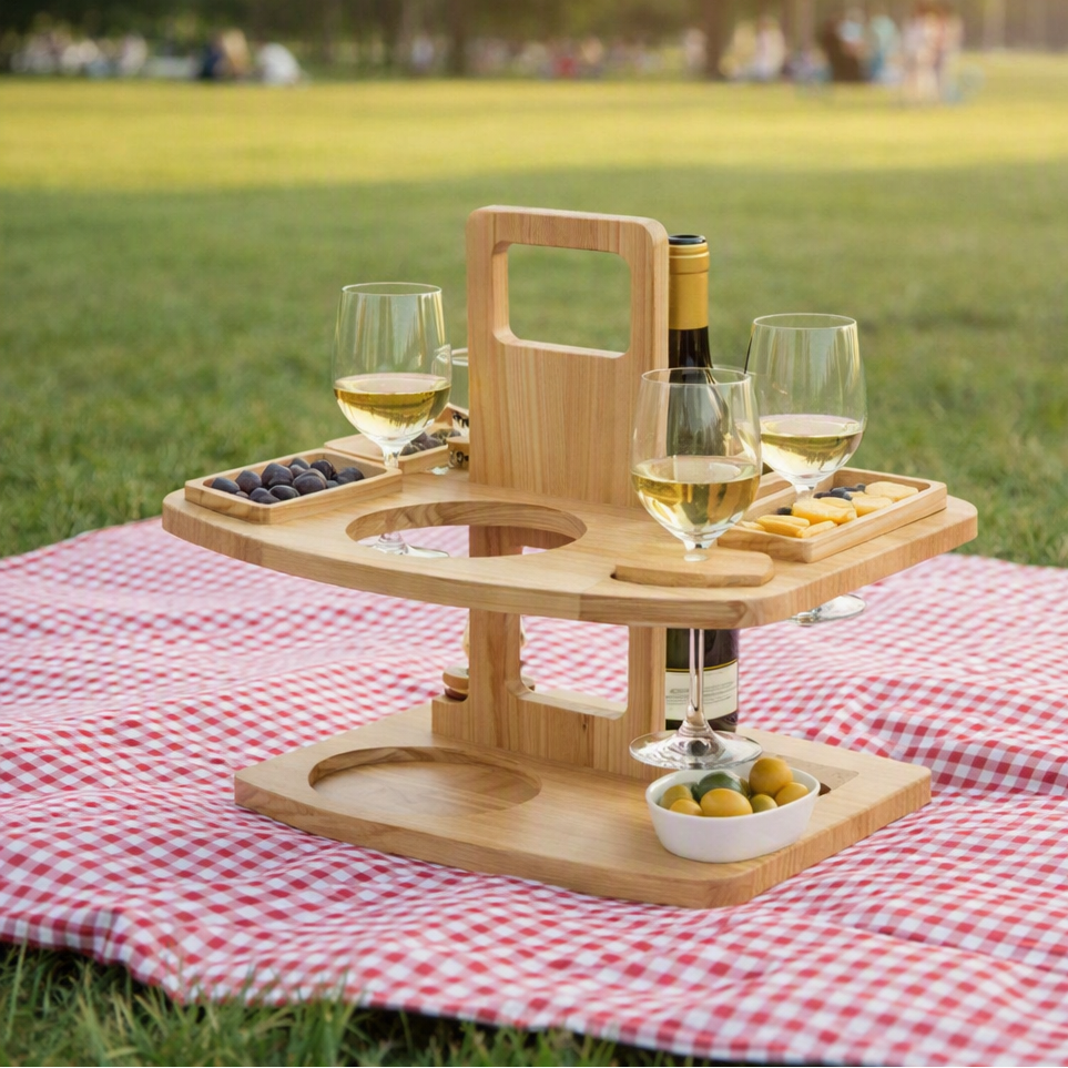 VINEREST – Mesa de vino de madera para picnic con compartimentos divididos