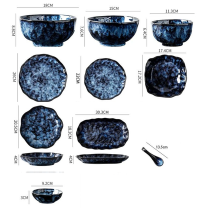 Ceramic Tableware Collection 10-Piece Set with Celestial Blue Pattern for Family Dinners Casual Dining Formal Entertaining Kitchen Essential