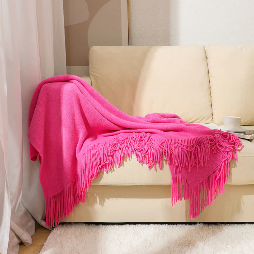 Cora Tassel Blanket - Chunky Knit Acrylic, Multi-Use